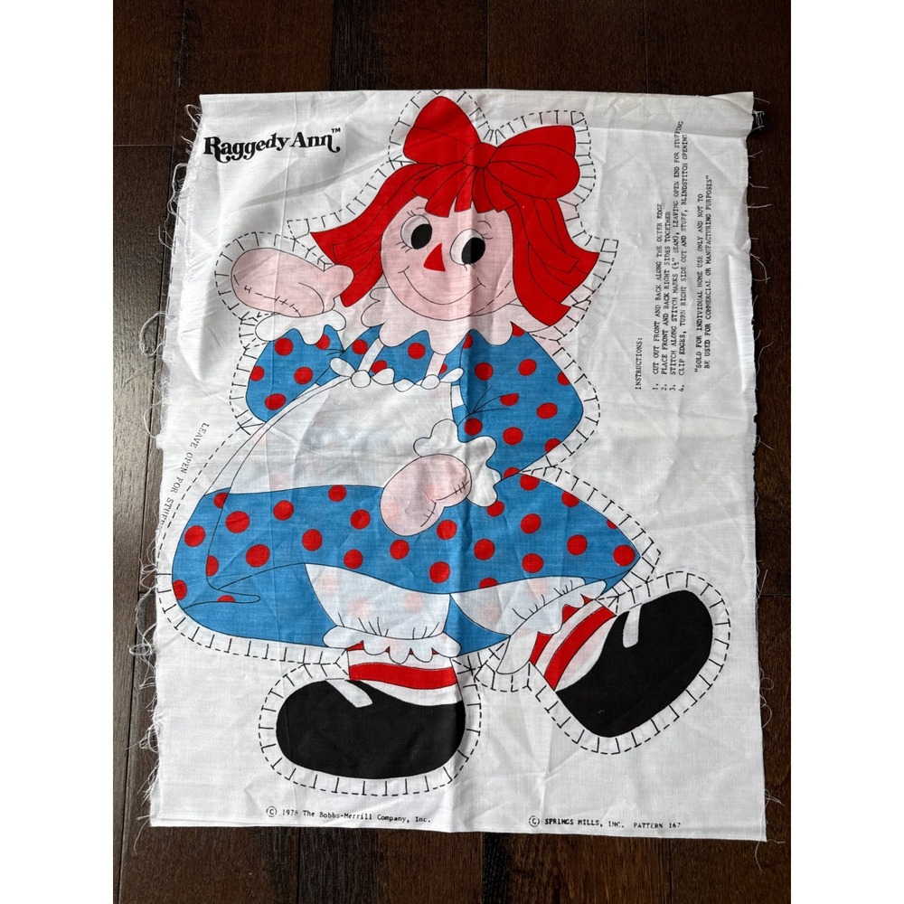 Raggedy Ann Fabric Doll Panel OS Multi Excellent 1978 Vintage DIY Sewing Kit